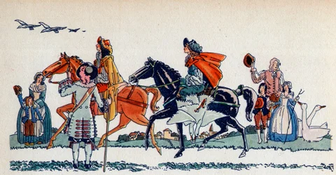 König Ludwig XIV auf der Jagd - Illustration von Sylvain Sauvage (1888-1948) für das Buch „Louis XIV“ von Frantz Funck-Brentano (1862-1947) von 1938